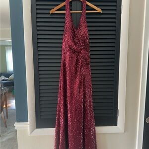 Morgan & Co. Burgundy Sequin Maxi Dress